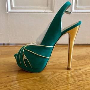 Colin Stuart Teal/Gold Platform PeepToe Pumps
